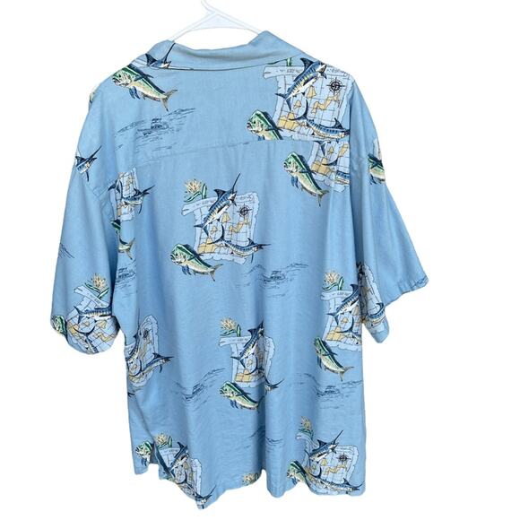 Hook & Tackle Shirt Men Extra Large Fish Swordfish Blue Rayon Blend Button Up - Picture 2 of 11